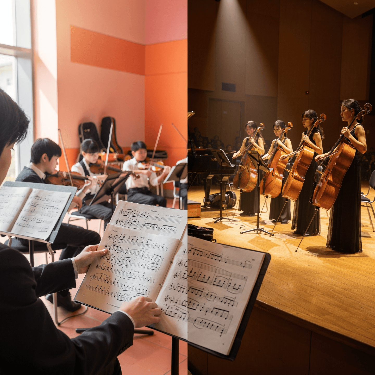 Asian teenage musicians moving from examination preparation toward real stage readiness